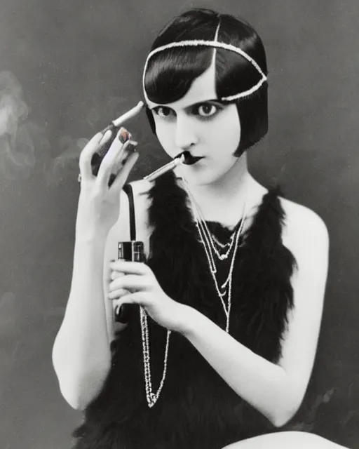 Image similar to 1 9 2 0 s photo of a flapper girl smoking a juul ecig vape