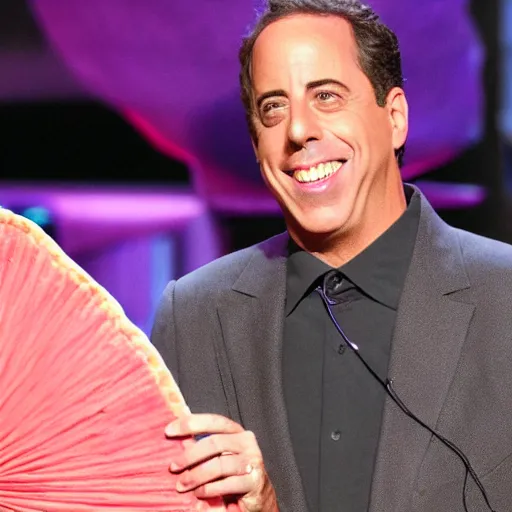Image similar to jerry seinfeld being born out of a pink taco award winning photography