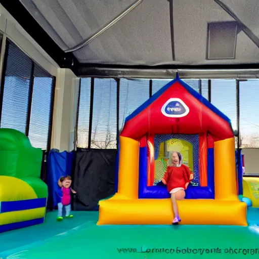 Image similar to a darkly lit indoor children's bounce house photo taken with a deposable camera limital space