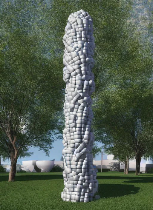 Image similar to highly detailed realistic architecture 3 d render of a futurisctic stele column monument made from spheres in frank gehry style standing in a city park, archdaily, made in unreal engine 4 octane render