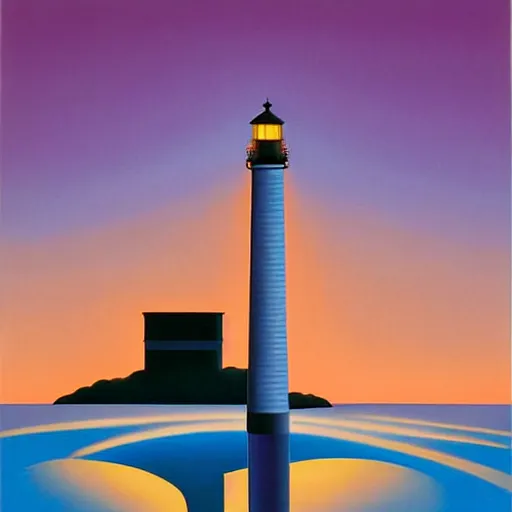 Image similar to a lighthouse illuminating the city, painting art style by kenton nelson