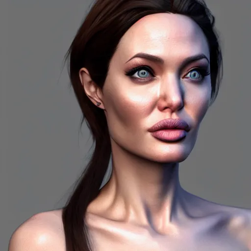 Image similar to daz3d genesis 8 female Angelina Jolie, Iray shaders,studio HDRI lighting, natural skin textures ultra hd 8k, Iray renders, unreal engine 5, cinematic realistic portrait