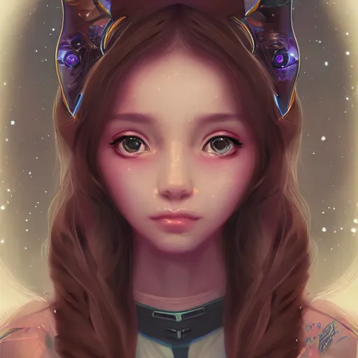 Image similar to portrait of a beautiful young girl with robot ears falling into the stars by Ross Tran, 4k, intricate details