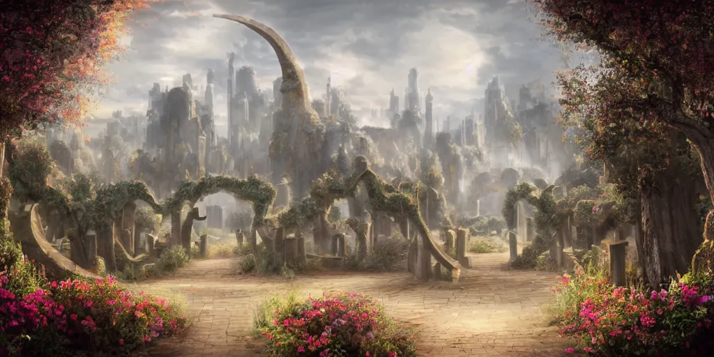 Image similar to beautiful matte painting of entrance to maze