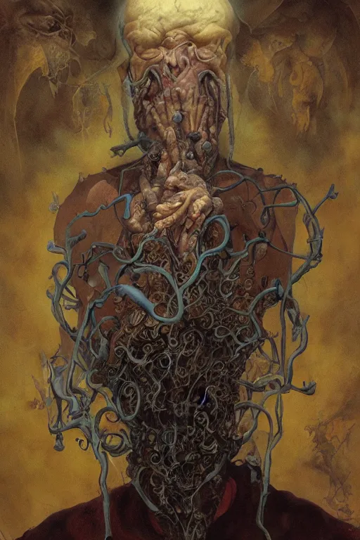 Image similar to portrait of dr octavius in the style of wayne barlowe, gustav moreau, peter mohrbacher, bussiere, roberto ferri, santiago caruso, luis ricardo falero, austin osman spare