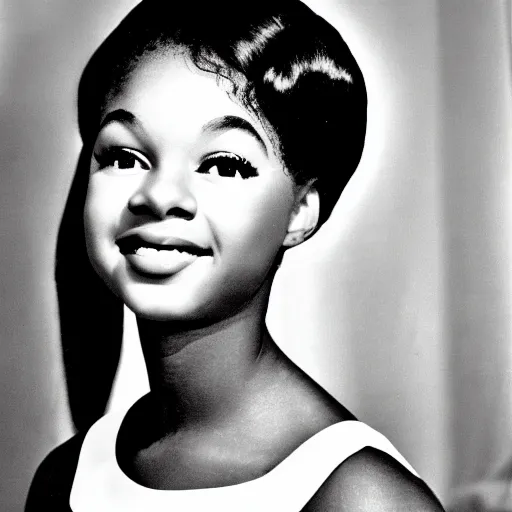 Image similar to black and white photo of a beautiful and elegant 1 9 6 5 young black actress