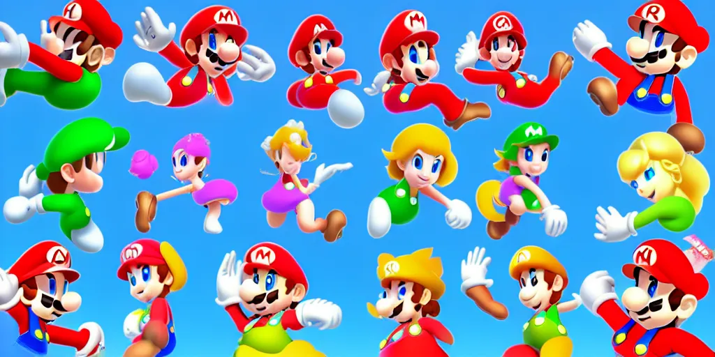 Prompt: sprite sheet of a girl character in mario