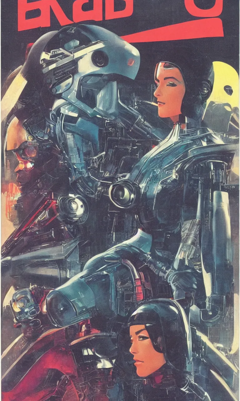 Prompt: 1979 OMNI Magazine Cover depicting a portrait of a Beautiful woman wearing AR goggles, Cyberpunk Akira style by Vincent Di Fate