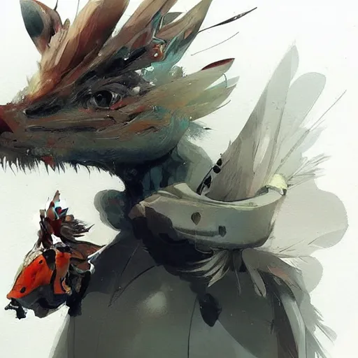 Image similar to ! dream concept art of anthropomorphized animal, highly detailed painting by dustin nguyen, akihiko yoshida, greg tocchini, 4 k, trending on artstation, 8 k