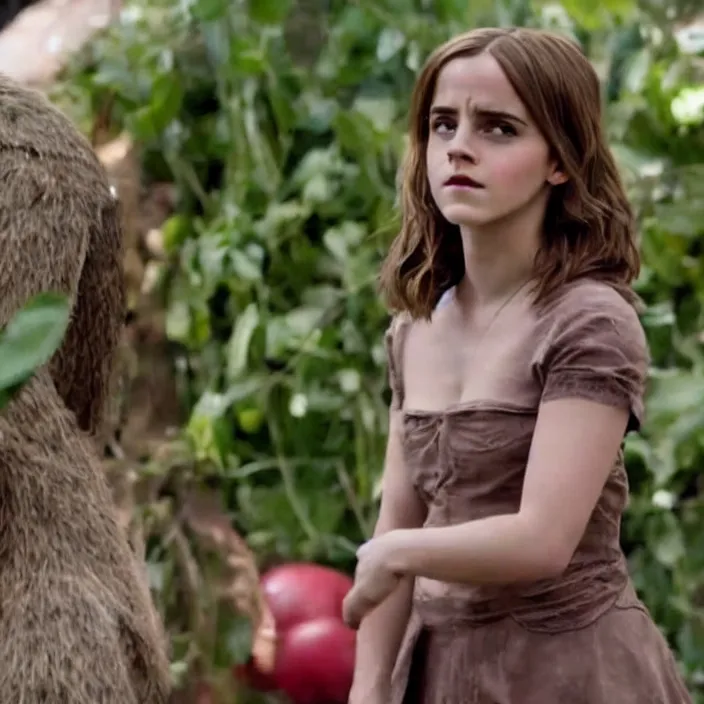 Image similar to emma watson as a live action avocado, movie still, 8 k