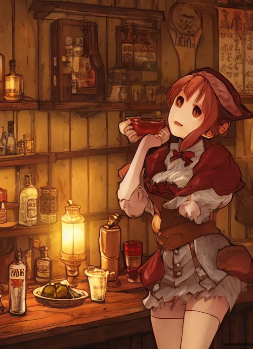 Image similar to anthro coyote barmaid in a cozy tavern, hidari, color page, tankoban, 4K, tone mapping, Akihiko Yoshida.