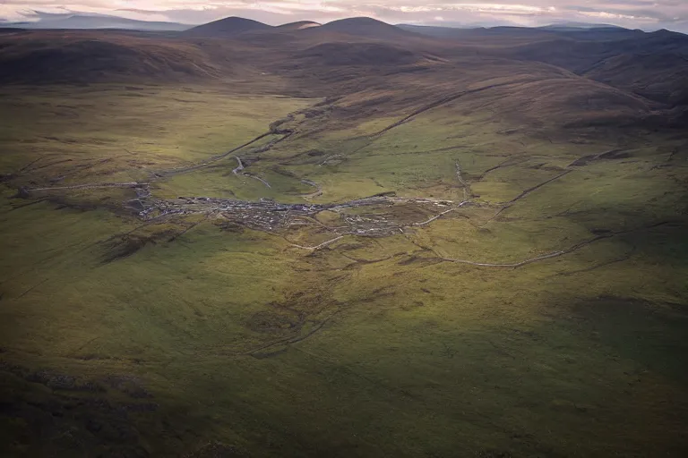 Image similar to aerial photography, scotland, dragon race, dusk