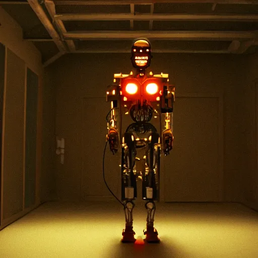 Prompt: movie still of a cyborg, cinematic composition, cinematic light, by david lynch and wes anderson