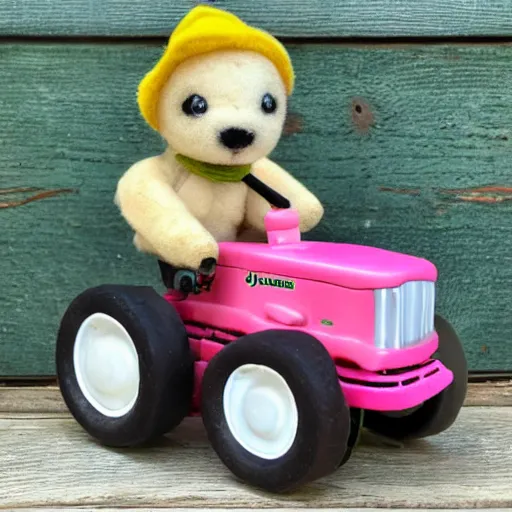 Image similar to a very soft persian pink plush john deere tractor with pluche