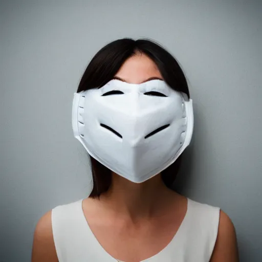 Image similar to portrait of a person wearing featureless white cosplay mask