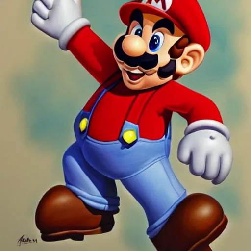 Image similar to mario oil painted ( highly detailed, greatly painted, great quality )