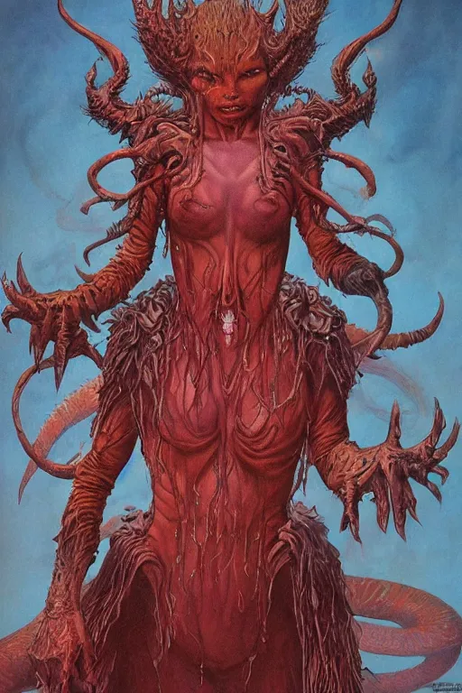 Image similar to zoe kravitz as a demon queen by wayne barlowe