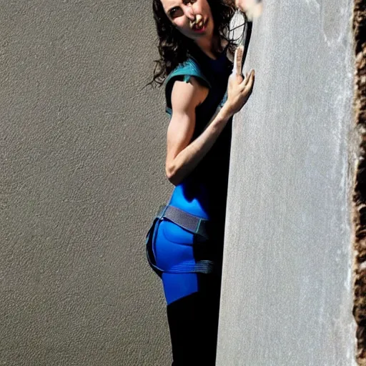 Prompt: gal gadot climbing a wall