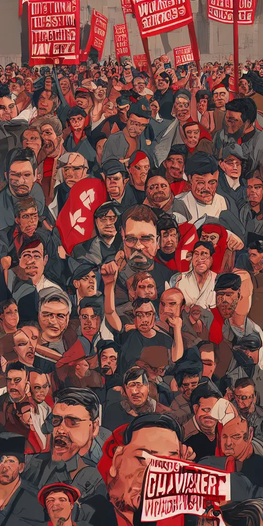 Image similar to Workers struggle against the bourgeoisie, workers strike, digital art, trending on artstation, cinematic