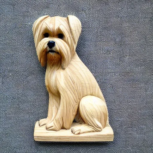 Prompt: wood carving of maltese terrier details, photo