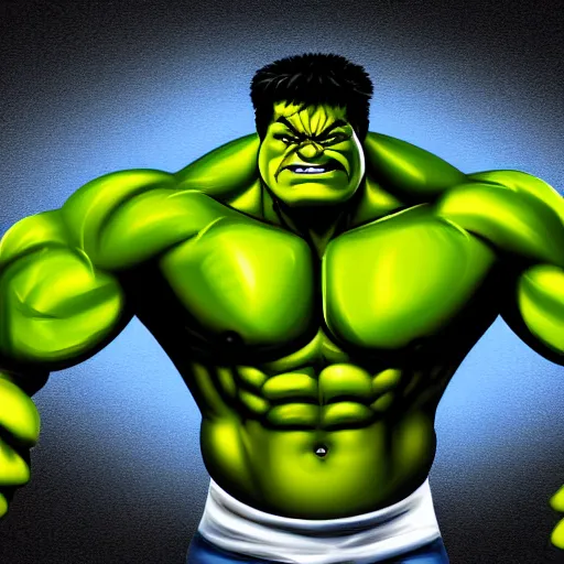 Prompt: the strongest bodybuilder hulk, digital painting, dramatic