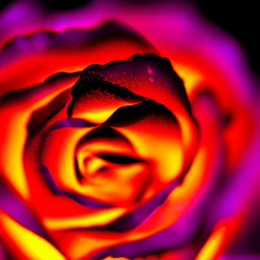 Image similar to award - winning macro of a beautiful black rose made of glowing molten magma