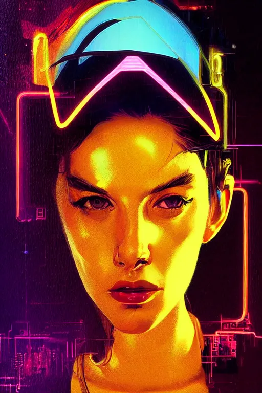 Image similar to portrait, digital painting, an beautiful, crazy hacker girl, lost in code, synthwave, glitch!!, fractured reality, mirrors, realistic, hyperdetailed, golden hour, concept art, art by syd mead