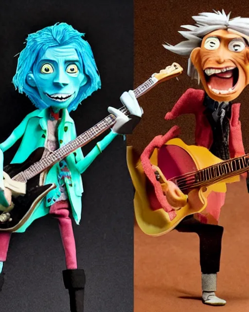 Image similar to mick jagger and keith richards as a highly detailed stop motion puppets, in the style of laika studios ’ s paranorman, coraline, kubo and the two strings shot in the style