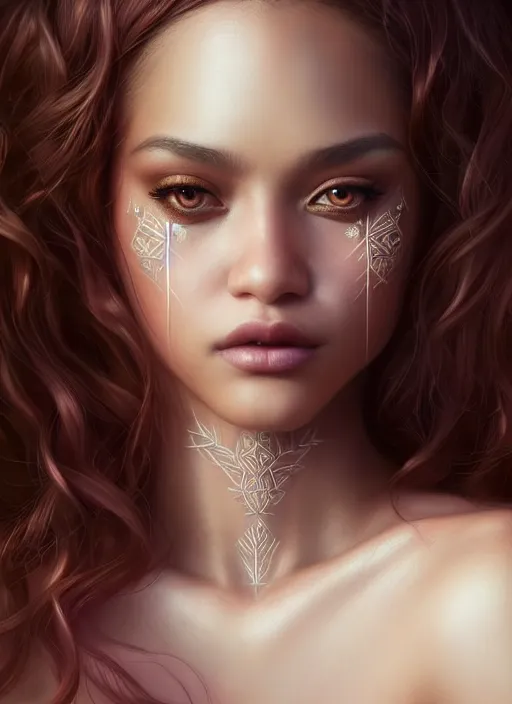 Prompt: portrait of fairy, intricate, sharp focus, octane render, realistic, detailed, beautiful, brown skin, unreal engine, symmetrical!!, loreal, maybelline, sephora, loreal, artstation, art by artgerm, rossdraws, makeup by pat mcgrath, cinematic, concept art, filmic, vsco