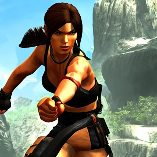 Image similar to lara croft as street fighter iv character, gameplay screenshot