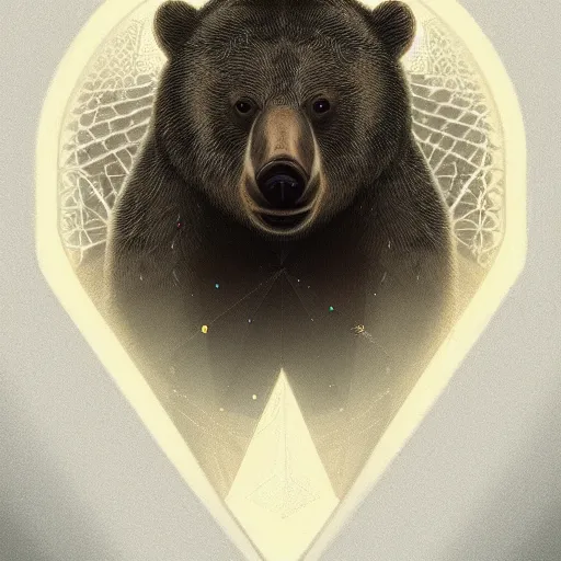 Image similar to realistic bear playing triangulated triangular setar, realistic portrait, symmetrical, highly detailed, digital painting, artstation, concept art, smooth, sharp focus, illustration, cinematic lighting, art by artgerm and greg rutkowski and alphonse mucha