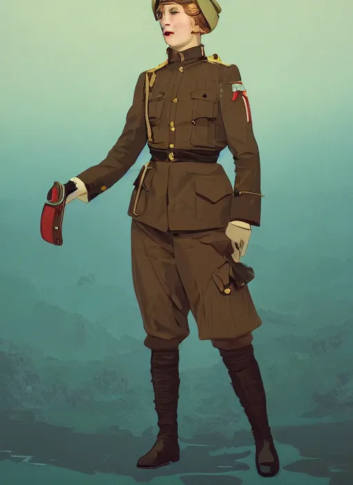 Prompt: portrait of beautiful nordic woman wearing world war 1 uniform, artstation winner by victo ngai, kilian eng and by jake parker, swirly vibrant color lines, winning award masterpiece, fantastically gaudy, aesthetic octane render, 8 k hd resolution