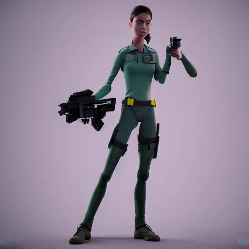 Image similar to a 3 d concept art of a armed sci - if girl full body by pixar studio, octane render, 8 k.