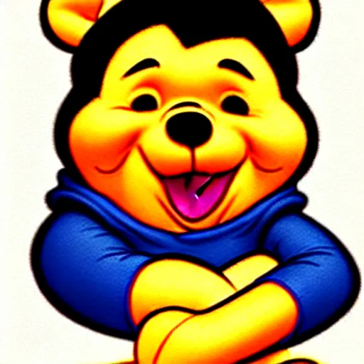 Image similar to Winnie the Pooh with the face of Xi Jinping, cartoon, caricature