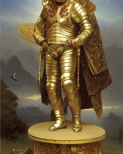 Prompt: brilliant knight : albert einstein is dressed in ornate, detailed, intricate golden armor and surrounded by detailed, complex mathematical equations, detailed oil painting by william adolphe bouguereau