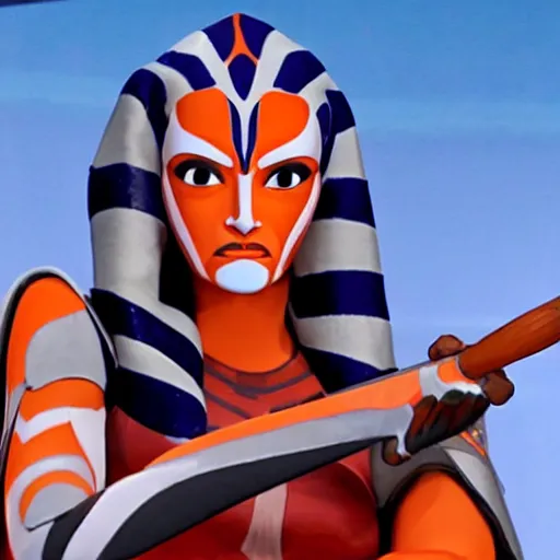 Prompt: Ahsoka Tano gives a press conference, Fox News, ABC, NBC