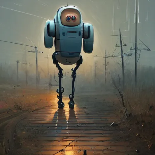 Image similar to viktor orban as a robot in a painting from stalenhag, 4 k, 8 k, hdr, artstation, concept art