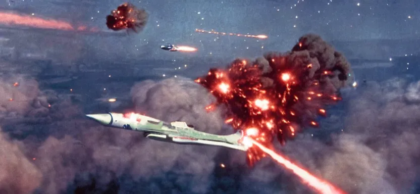 Prompt: a film still of an epic ww 2 space battle, explosions, wide angle, rule of thirds, colorful, thunderbirds, hbo, 4 k, hd, hyperrealistic, 7 0 mm, cronenberg