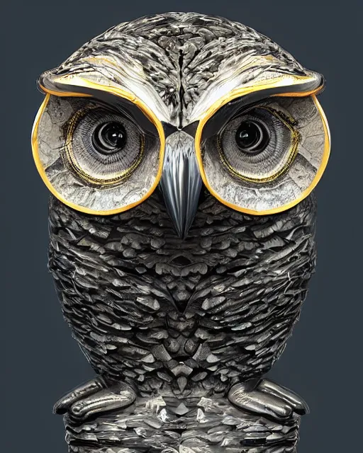 Image similar to symmetrical painting of a fractured obsidian greek statue of an owl fixed with kintsugi, rendered in octane trending on cgsociety. extremely detailed and intricate art