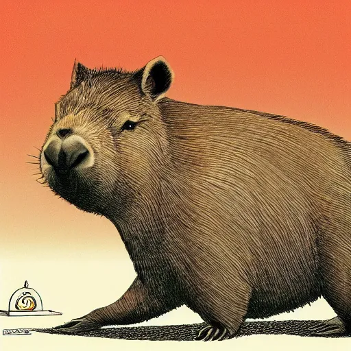 Image similar to evil capybara, campy horror illustration, highly detailed and disturbing