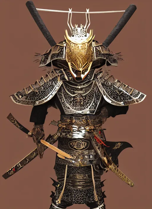 Prompt: A dragon inspired Japanese samurai armor, holding a katana, powerful, fire reflection, trending on artstation, product photo