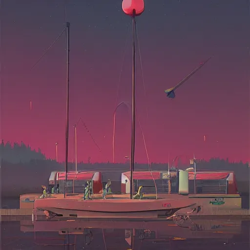 Image similar to yachting club by simon stalenhag