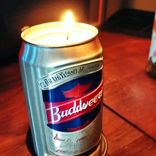 Image similar to candle and budweiser beer can trippy