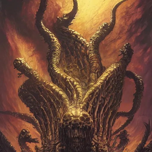 Image similar to hydra, by seb mckinnon and frank frazetta