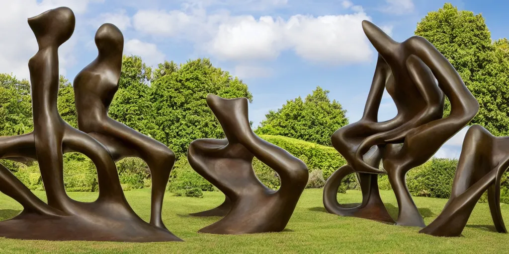 Image similar to good morning! in the style of henry moore, bronze sculptures in an open air sculpture garden, 4 k resolution
