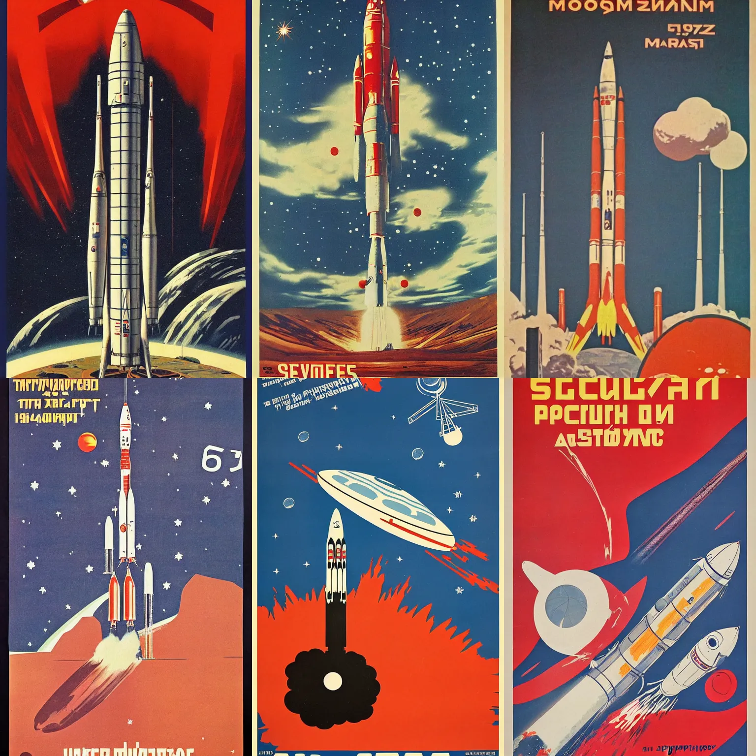 Image similar to Soviet Space craft launching for mars, 60s poster, 1962 Soviet