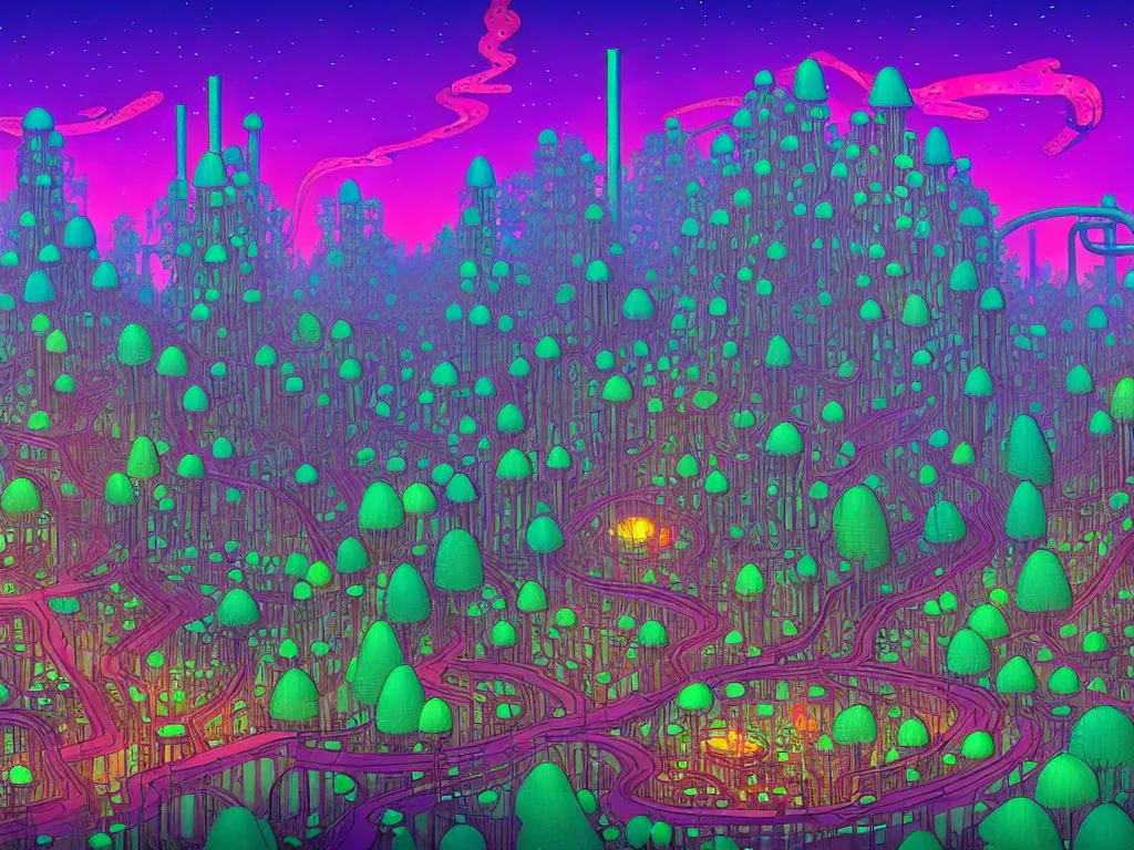 Image similar to forests and glades made of industrial raves on buildings on ice devices on mice in the style of lisa frank and moebius and giger and kubrick, ornate, beautiful, award-winning art, artstation