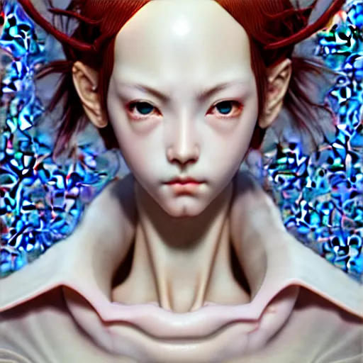 Image similar to prompt : hyperrealist photorealistic 3 d render of persona soft light portrait by takato yamamoto, cyborg parts and broken cables, 3 5 mm, otaku gangasta, inspired by fables, realistic face, smooth face feature, intricate oil painting, high detail, sharp high detail, manga and anime 2 0 0 0