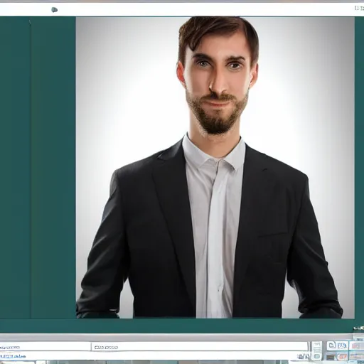 Image similar to photoshop template, man in suite without face standing before a green screen