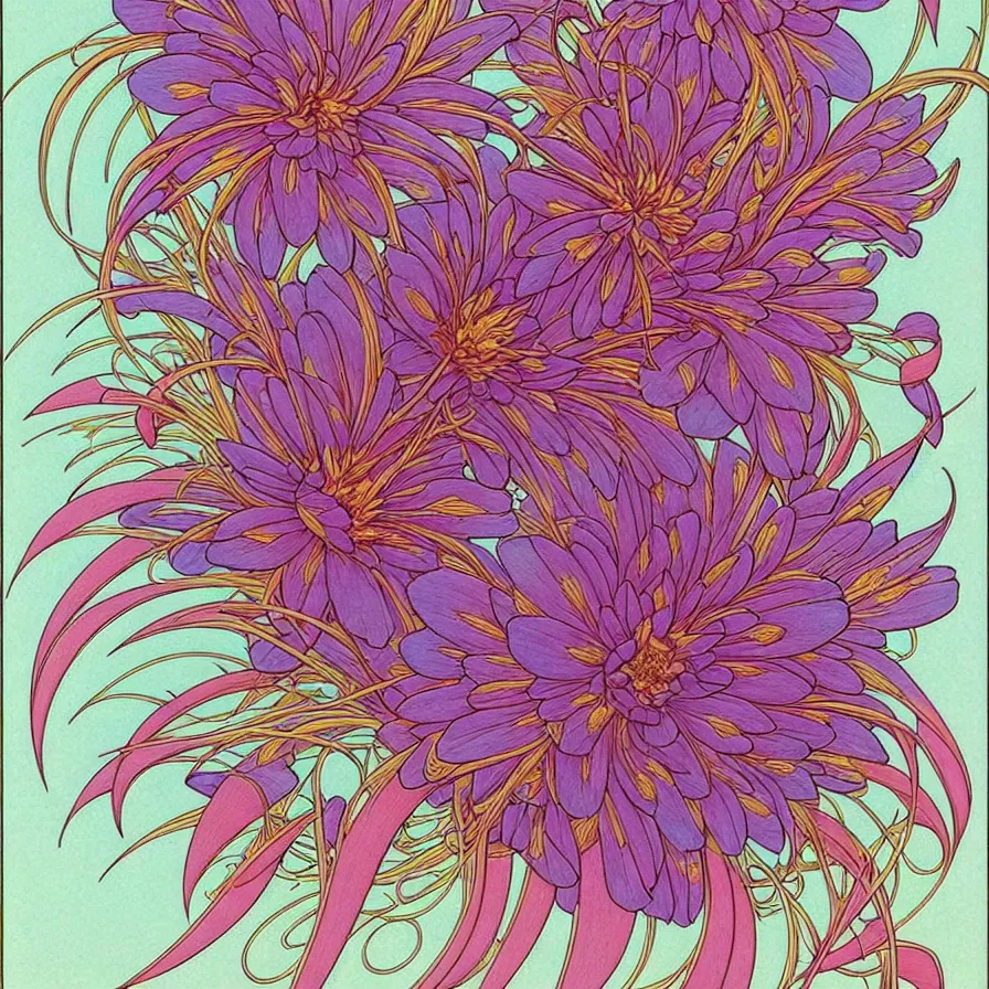 Prompt: ( ( ( ( beautiful flowers with decorative frame design ) ) ) ) by mœbius!!!!!!!!!!!!!!!!!!!!!!!!!!!, overdetailed art, colorful, artistic cd jacket design